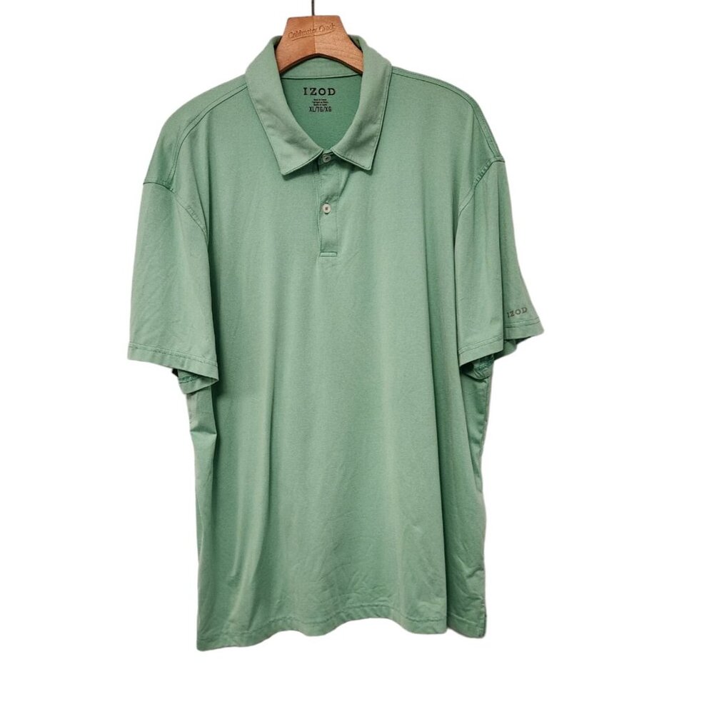IZOD Polo Shirt Golf Casual Polyester Light Green Short Sleeve Mens XL‎ EUC